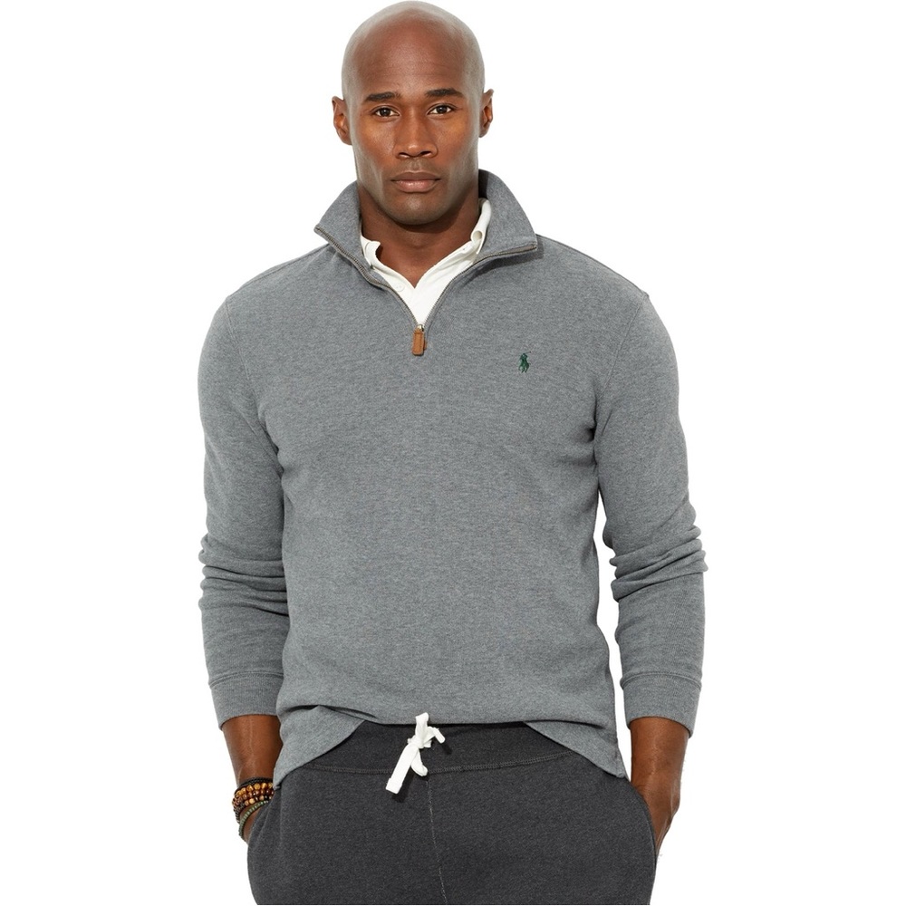 Men’s Polo Ralph Lauren Gray French Rib Half Zip Pullover szS (blue pony)